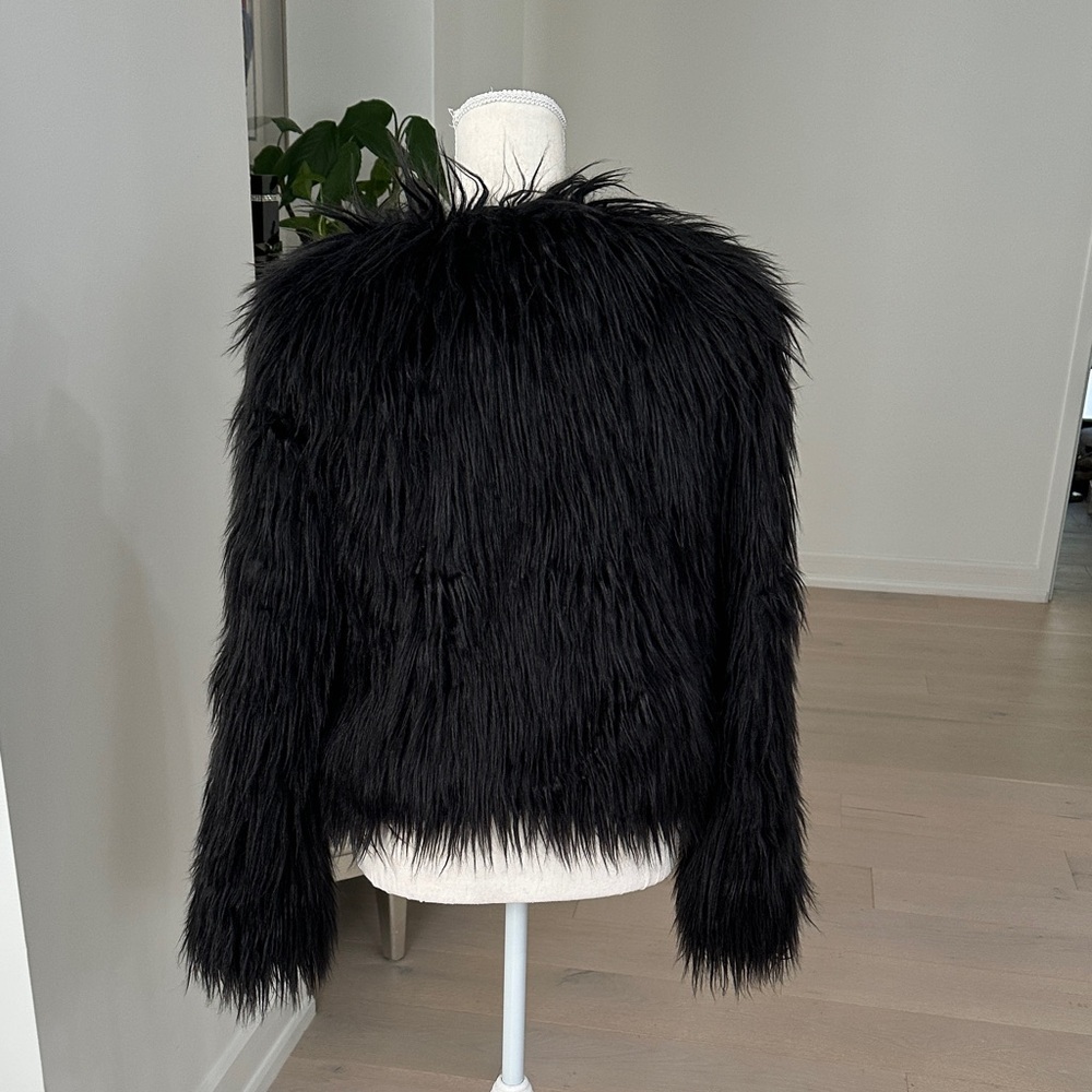 Missguided Black Faux Fur Pea Coat - Picture 6 of 8